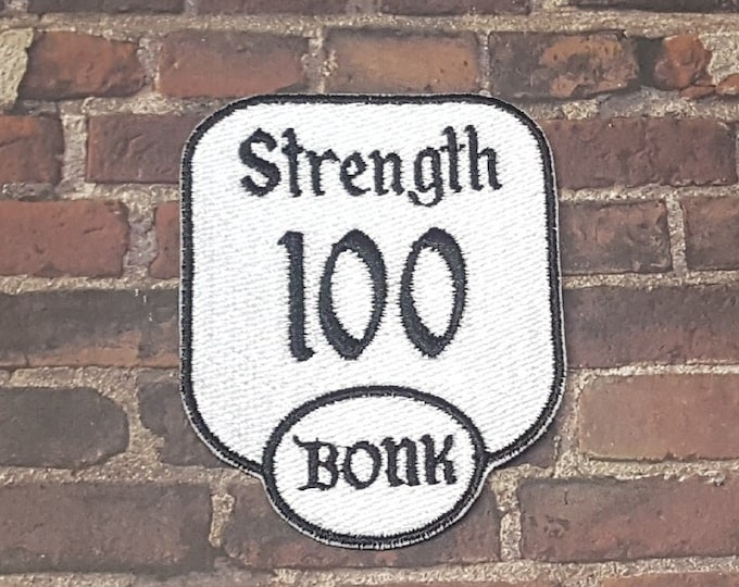 Strength 100 BONK TTRPG Stat Patch, Fully Embroidered DnD Attribute Emblem, Customizable Character Sheet Badge, Perfect Gift for Nerd