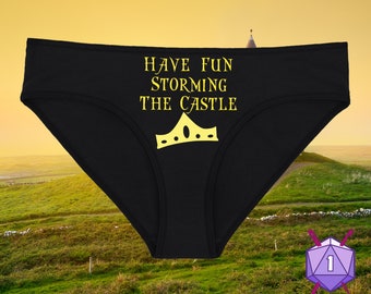 Storming the Castle Black Underwear, Dainty & Dangerous Fantasy Panties, DnD Meme Underwear Gag Gift, Multiple Sizes Available Small-2XL