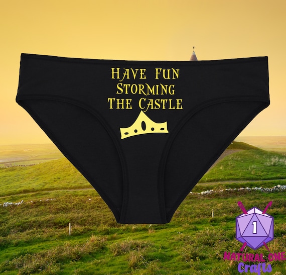 Storming the Castle Black Underwear, Dainty & Dangerous Fantasy Panties, DnD Meme Underwear Gag Gift, Multiple Sizes Available Small-2XL