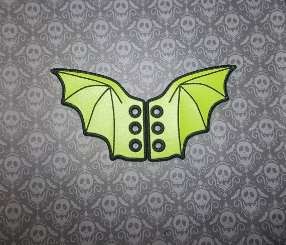 Lime Green Bat Shoelace Wings, Kawaii Spooky Shoe Accessory, Embroidered Vinyl Cute Boot Accent, Sneaker Lace Dragon Wings, Roller Skate