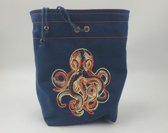 Embroidered Octopus Dice Bag, Tarot Deck Purse, Druid Spell Card Sack, Dungeons and Dragons Dice Pouch, Gift for Mermaid