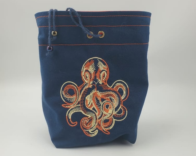 Embroidered Octopus Dice Bag, Tarot Deck Purse, Druid Spell Card Sack, Dungeons and Dragons Dice Pouch, Gift for Mermaid