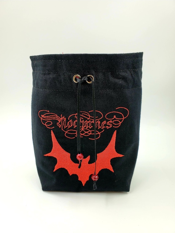 Embroidered Nocturnes Bat Dice Bag, Tarot Deck Purse, Vampire Spell Card Sack, Dungeons and Dragons Dice Pouch, Gift for Goblin or Goth