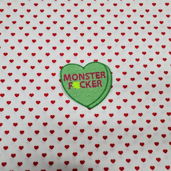Monster F*cker Candy Heart Patch, Valentine Emblem, Crude Candy Symbol, Fully Embroidered Heart Morale Patch