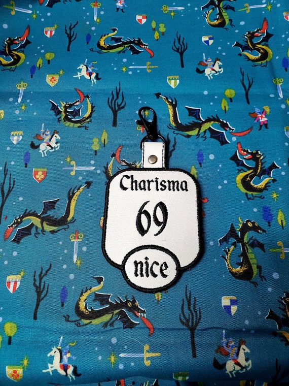 Charisma 69 Key Fob, DnD Keychain, Dungeons and Dragons Bag Clip, Stat Accessory, Perfect Gift for Bards