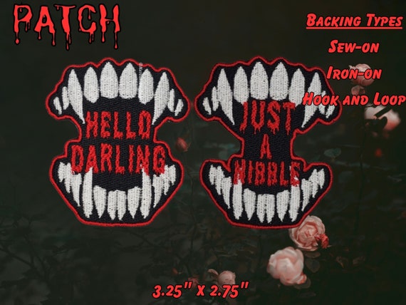 Astarion "Hello Darling" and "Just a Nibble" Vampire Bite Patches, Popular RPG NPC Patch, Fully Embroidered Video Game Morale Patch