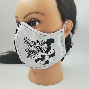 Sand Worm face mask with black and white stripes, Bug boy facemask double layer, head ties, elastic, filter pocket