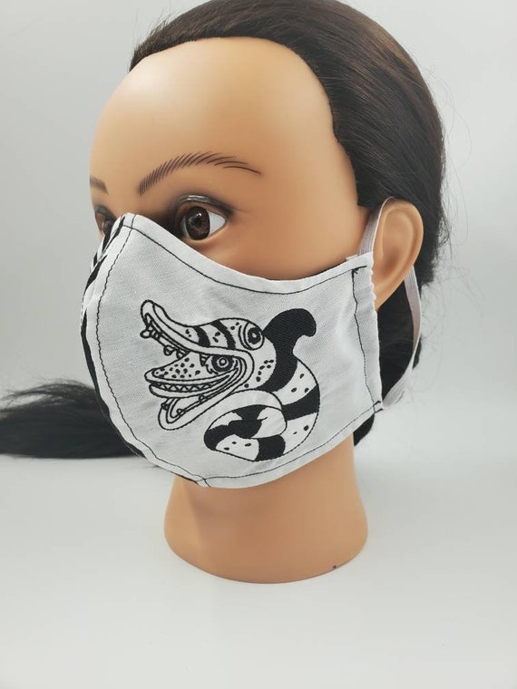 Sand Worm face mask with black and white stripes, Bug boy facemask double layer, head ties, elastic, filter pocket