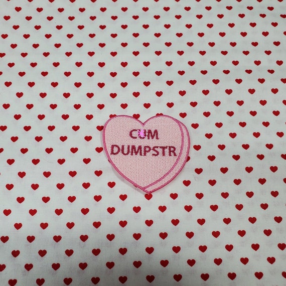 C*m Dumpster Candy Heart Patch, Valentine Emblem, Crude Candy Symbol, Fully Embroidered Heart Morale Patch