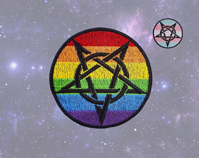 Pentagram Pride Flag Patches, LGBTQIA+ Halloween Emblems, Spooky Satanic Gay Patches, Custom Patches Available Upon Request