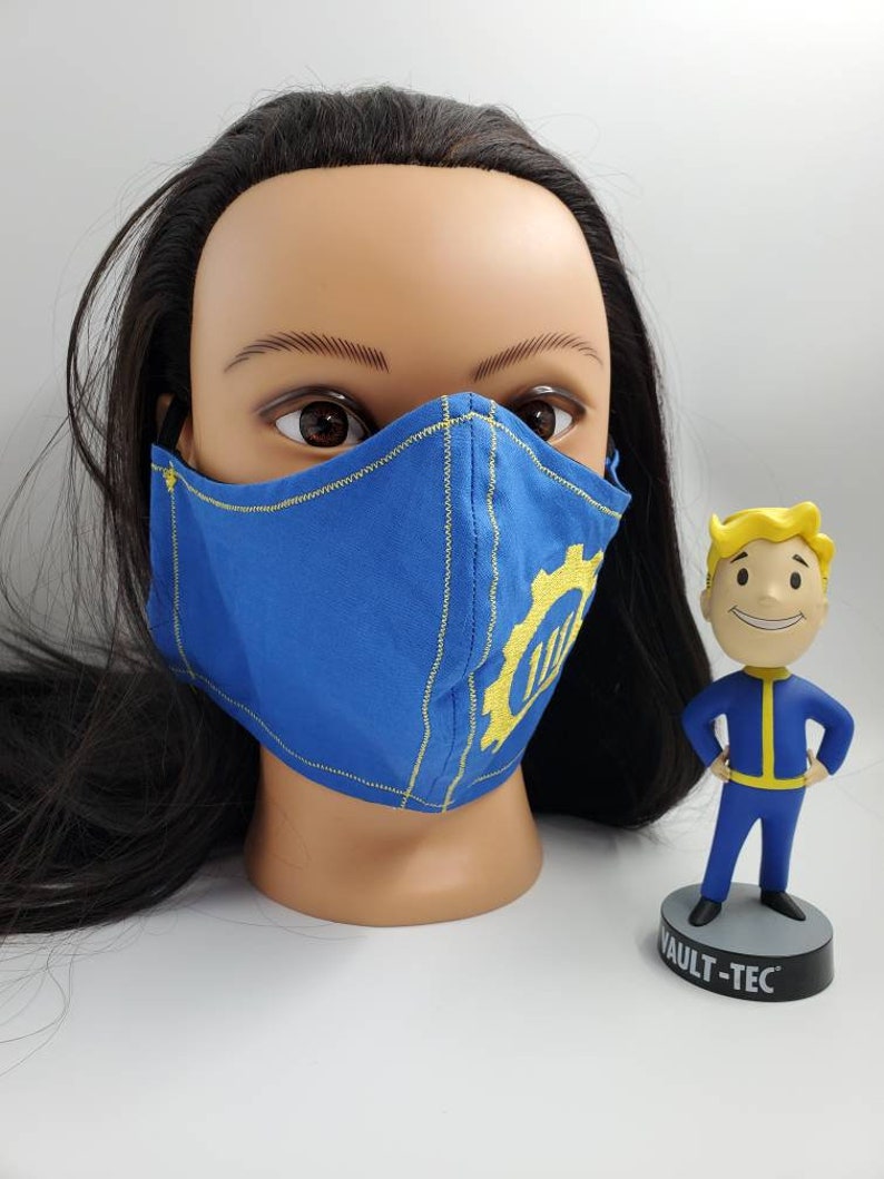 Vault 111 Embroidery Face Mask adult, washable, reversible, elastic, head ties image 4