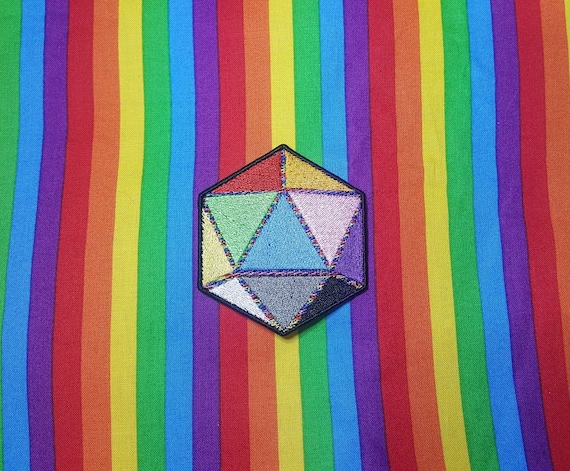 D20 Rainbow Patch Fully Embroidered, Dice Pride Badge, Gay TTRPG Symbol, Perfect Gift for LGBTQ+