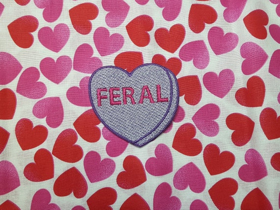 Feral Candy Heart Patch, Valentine Emblem, Crude Candy Symbol, Fully Embroidered Heart Morale Patch