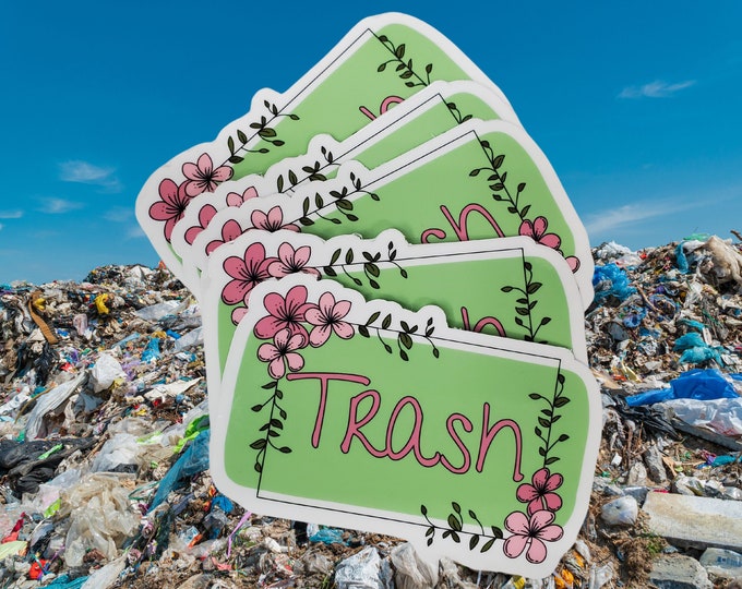 Pretty Floral Trash Sticker - Humorous and Decorative Design