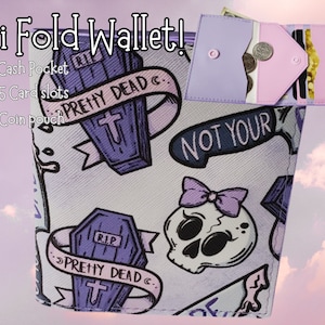 Cartera plegable Not Your Babe, billetera espeluznante "Pretty Dead" con ranuras para tarjetas, billetera gótica compacta de sujeción hecha con cuero sintético resistente