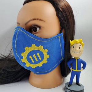 Vault 111 Embroidery Face Mask adult, washable, reversible, elastic, head ties image 3