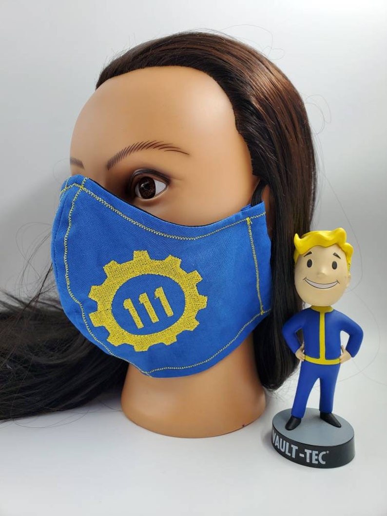 Vault 111 Embroidery Face Mask adult, washable, reversible, elastic, head ties image 3
