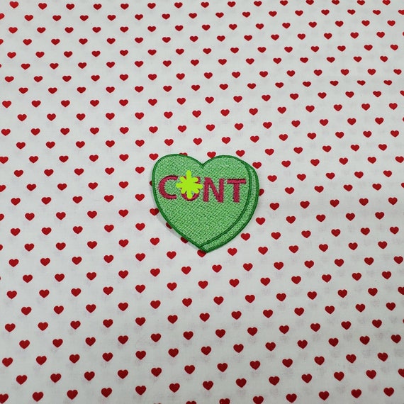 C*nt Candy Heart Patch, Valentine Emblem, Crude Candy Symbol, Fully Embroidered Heart Morale Patch