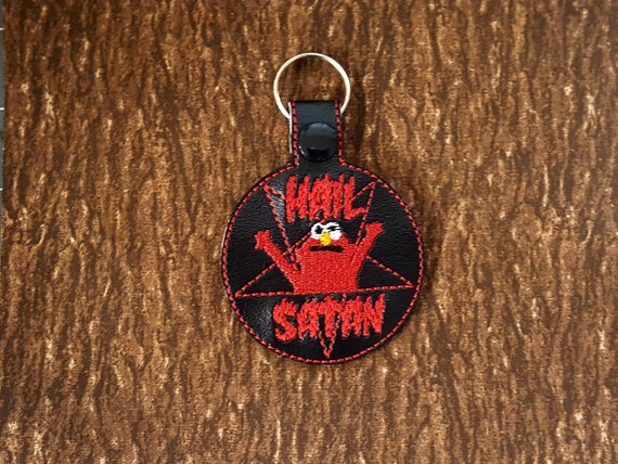 Hail Satan Puppet Keychain, Satanist Meme Key Fob, Silly Goth Bag Clip, Perfect Gift for Goths