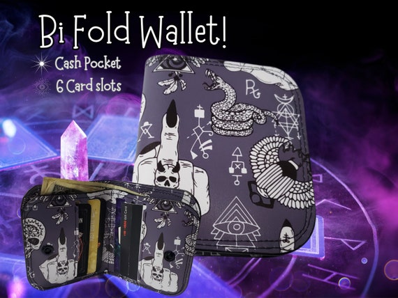 Witchy Symbols Bifold Wallet, Spooky Billfold with Card Slots, Compact Goth Wallet of Holding Made with Long-Lasting Faux-Leather