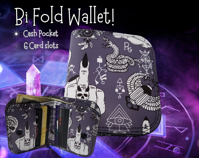 Witchy Symbols Bifold Wallet, Spooky Billfold with Card Slots, Compact Goth Wallet of Holding Made with Long-Lasting Faux-Leather