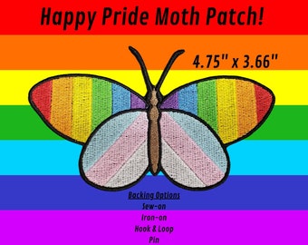 Pride Moth, Fully Embroidered Patch or Pin, LGBTQIA+ community, Love is Love