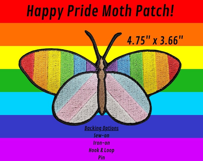 Pride Moth, Fully Embroidered Patch or Pin, LGBTQIA+ community, Love is Love
