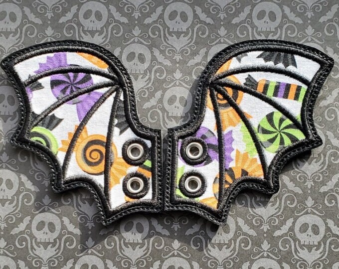 Candy Bat Shoelace Wings 2.0 , Kawaii Spooky Shoe Accessory, Embroidered Vinyl Cute Boot Accent, Sneaker Wizard Wings, Roller Skate