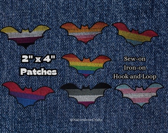 Cute Bat Pride Flag Patches, LGBTQIA+ Halloween Emblems, Spooky Gay Patches, Custom Patches Available Upon Request