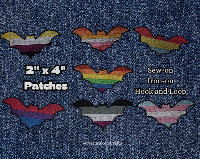 Cute Bat Pride Flag Patches, LGBTQIA+ Halloween Emblems, Spooky Gay Patches, Custom Patches Available Upon Request