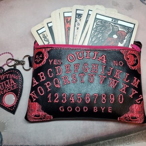 Bolso de mano con cremallera bordada con tablero Ouija, bolso gótico de adivinación, ideal para cartas del tarot, artículos de tocador, máscaras, maquillaje o teléfono celular