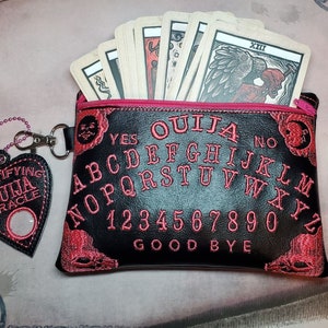 Ouija Board Clutch Embroidered Zipper Purse, Gothic Fortune Teller Bag, Great for Tarot Cards, Toiletries, Masks, Makeup, or Cellphone