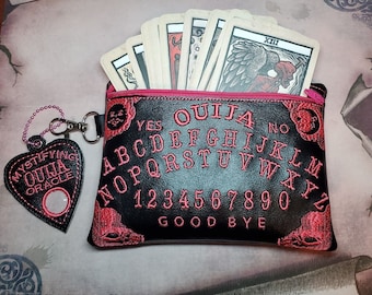 Ouija Board Clutch Embroidered Zipper Purse, Gothic Fortune Teller Bag, Great for Tarot Cards, Toiletries, Masks, Makeup, or Cellphone