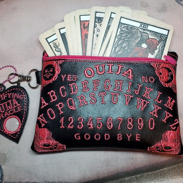 Pochette da tavola Ouija Borsa con cerniera ricamata, borsa gotica per cassiere di fortuna, ideale per tarocchi, articoli da toeletta, maschere, trucco o cellulare