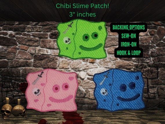Chibi Dnd Slime Patch, Cute Monster Emblem for Dungeons and Dragons, Kawaii Badge in Green/Pink/Blue