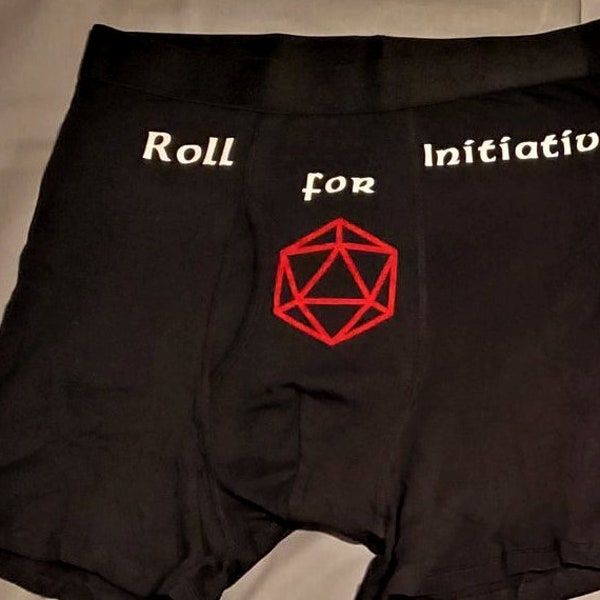 Roll for Initiative Nerdy Dice Underwear, Dirty and Dashing Boxers, Geeky Boxer Briefs Dungeons and Dragons, Sizes Available From Small-2XL