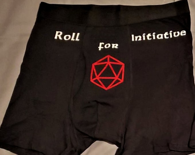 Roll for Initiative Nerdy Dice Underwear, Dirty and Dashing Boxers, Geeky Boxer Briefs Dungeons and Dragons, Sizes Available From Small-2XL