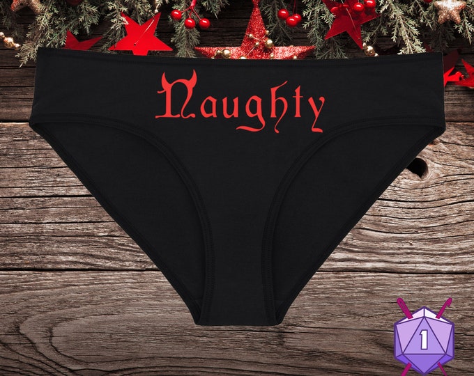 Naughty Black Underwear, Dainty & Dangerous Christmas Panties, Great Holiday Lingerie, Multiple Sizes Available Small-2XL