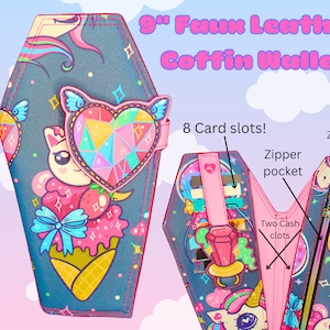 Carteira de caixão de gatinho de unicórnio Kawaii, presente para gótico, acessórios Raver, anel de pirulito