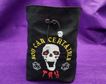 You Can Certainly Try Embroidered Cotton Dice Cinch Bag With Skull Beads, Can Hold Over 25 Sets of Dice With Optional Divider Pockets