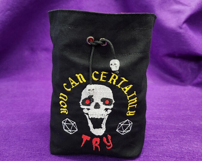 You Can Certainly Try Embroidered Cotton Dice Cinch Bag With Skull Beads, Can Hold Over 25 Sets of Dice With Optional Divider Pockets