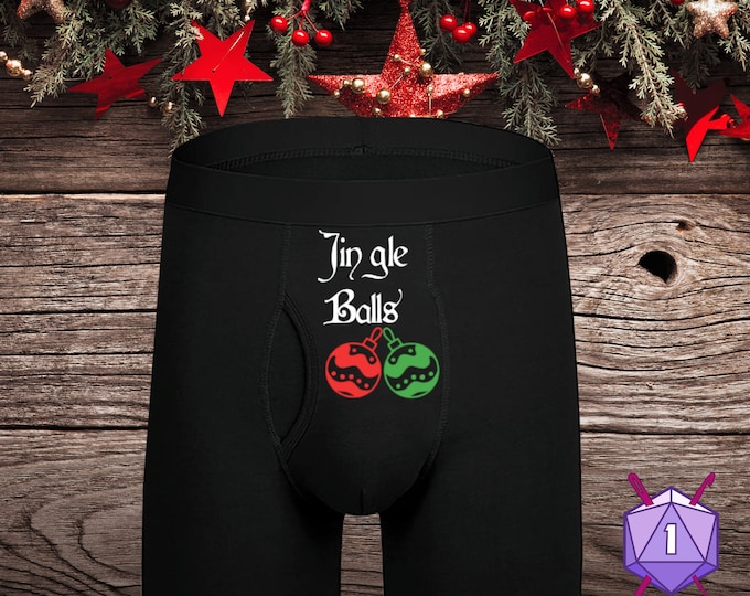 Jingle Balls Christmas Underwear, Dirty and Dashing Boxers, Sizes Available From Small-3XL