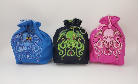 Embroidered Cthulhu Dice Bag, Tarot Deck Purse, Eldritch Horror Spell Card Sack, Dungeons and Dragons Dice Pouch, Gift for Goblin