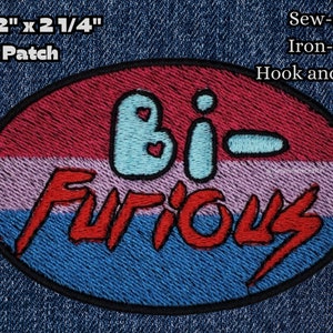 Bi-Furious Patch Fully Embroidered, Pride Bisexual Flag Badge, Feisty Queer Fight Club, Perfect Gift for LGBTQ+