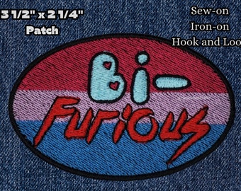 Bi-Furious Patch Fully Embroidered, Pride Bisexual Flag Badge, Feisty Queer Fight Club, Perfect Gift for LGBTQ+