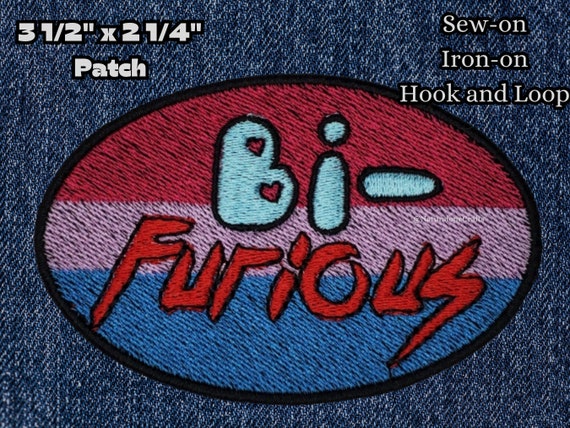 Bi-Furious Patch Fully Embroidered, Pride Bisexual Flag Badge, Feisty Queer Fight Club, Perfect Gift for LGBTQ+