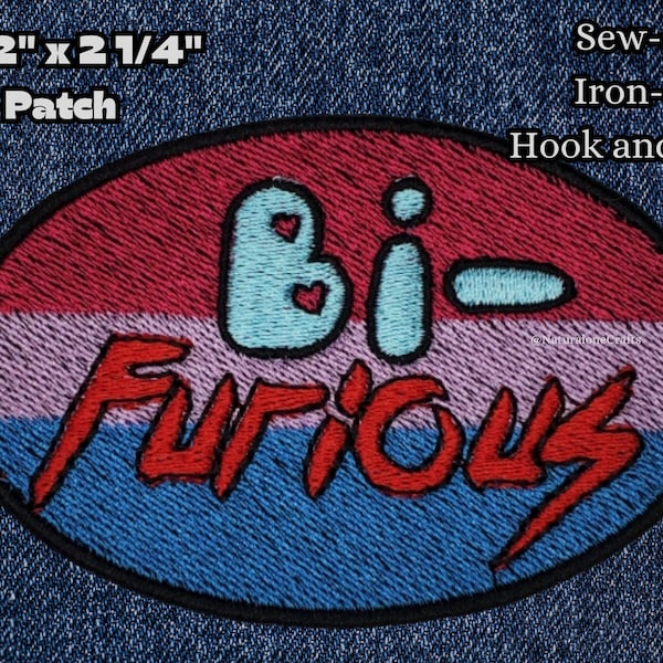 Bi-Furious Patch Fully Embroidered, Pride Bisexual Flag Badge, Feisty Queer Fight Club, Perfect Gift for LGBTQ+