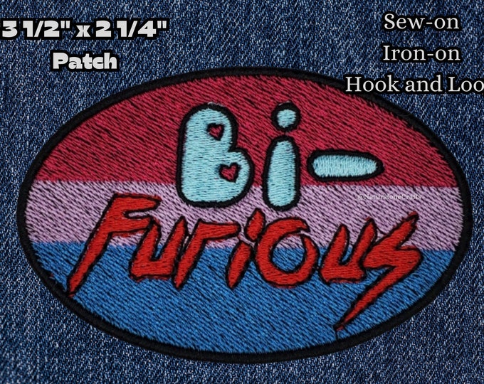 Bi-Furious Patch Fully Embroidered, Pride Bisexual Flag Badge, Feisty Queer Fight Club, Perfect Gift for LGBTQ+