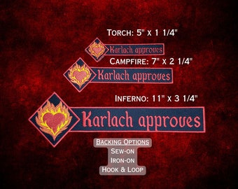 Karlach Approves Patch, Karlach-Inspired Popular RPG NPC Patches, Fully Embroidered Flaming Heart Video Game Morale Patch