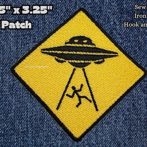 UFO abduction Patch, Warning sign, Morale alien patch, sci-fi cosplay